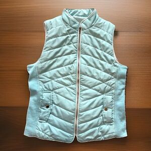 Womens Size Medium Mint Green/Baby Blue Quilted Puffer Vest Pockets